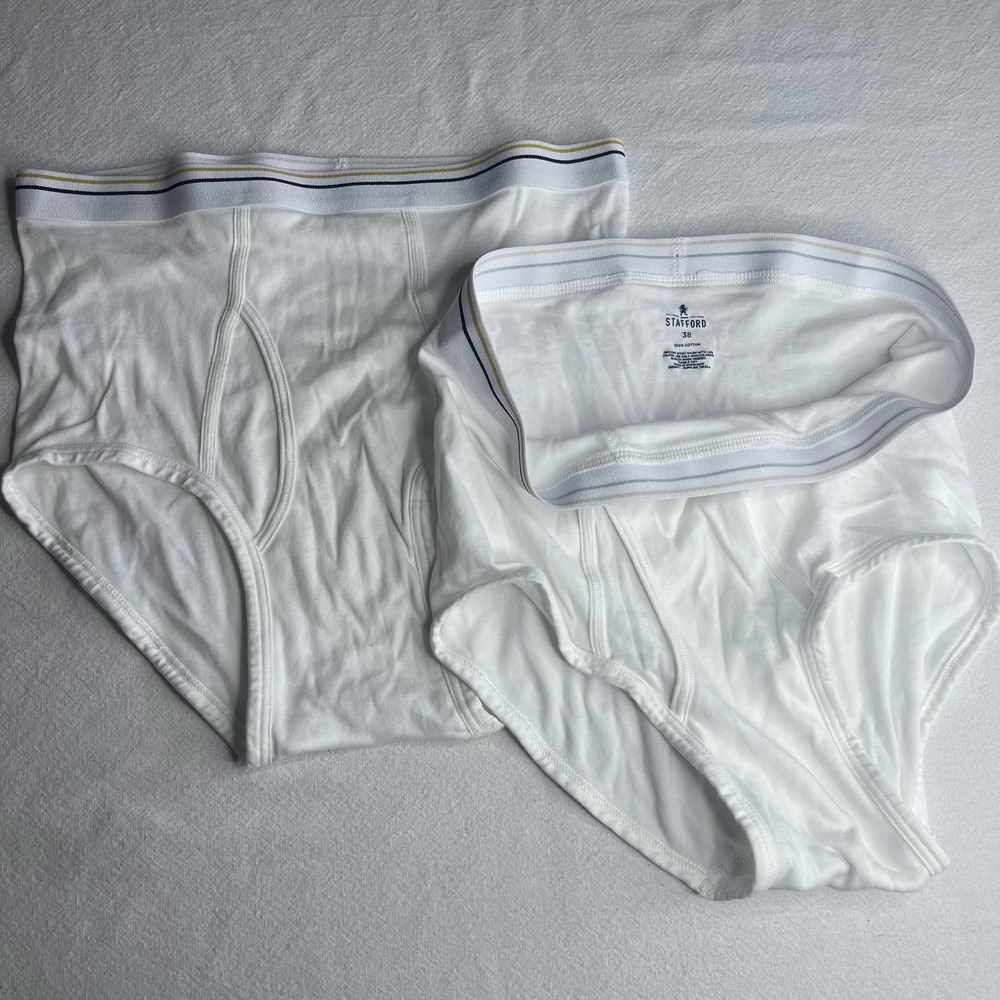 (2) Stafford men’s white briefs underwear size 38 NWOT tighty Whitey.